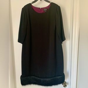 Tahari Black Cocktail Dress with Faux Fur Trim in size 14